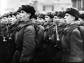 Moscow Strikes Back 11-25 cheering Red Army parade, bayonets fixed