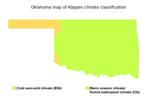 Oklahoma map of Köppen climate classification