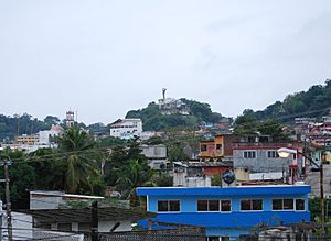 Overview of Papantla with the Monument to the Volador in the background