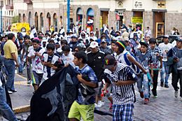 Peru - Cusco 175 - football fans parade (8149499296)