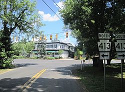 Corner of Township Line Road, Pineville Road, and PA 413