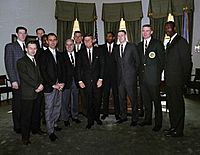 President John F. Kennedy with the Boston Celtics (01) (A)