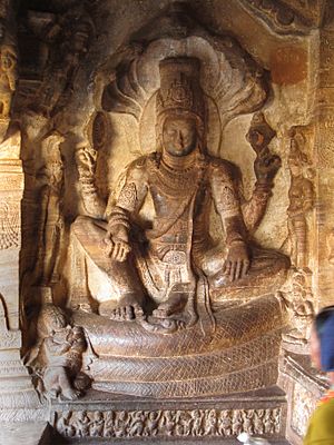 Vishnu seated on Ananda. Cave3Badami