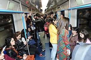 81-765 interior with passengers in Baku Metro