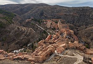 Albarracín, in a meander of the Guadalaviar River, viewed from Torre del Andador.