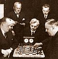 Alexander Alekhine playing chess against Efim Bogoljubov