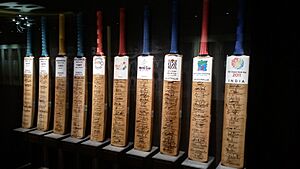 Autographed bats of ODI World Cup winning teams at Blades of Glory Cricket Museum, Pune