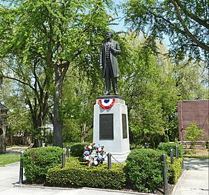 Statue of Andrew Curtin located centrally within the neighborhood