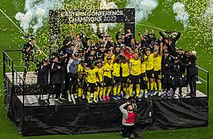 Columbus Crew celebrating Eastern Conference championship (PXL 20231203 015204693) (cropped)