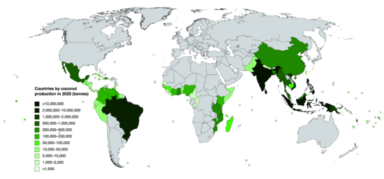 Countries by coconut production in 2020