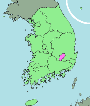 Map of South Korea with Daegu highlighted