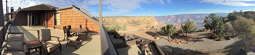 This panoramic Grand Canyon photo was taken at the El Tovar Hotel on the private deck attached to the Presidential Suite.