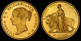 England (UK) 1839 5 Pounds (Una and the Lion)
