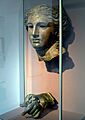 Head and left hand from a bronze cult statue of Anahita, a local goddess shown here in the guide of Aphrodite, 200-100 BC, British Museum (8167370318)