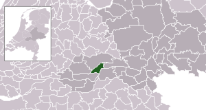 Highlighted position of Tiel in a municipal map of Gelderland