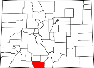 Map of Colorado highlighting Conejos County