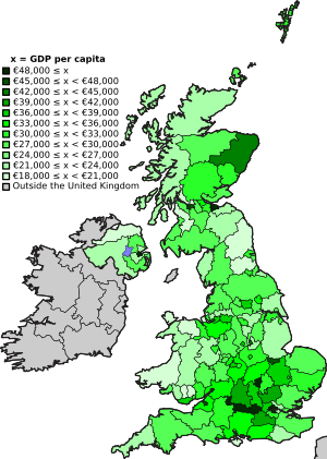 Map of GDP per capita in the UK in 2007 (NUTS 3)