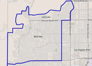 West Hills as delineated by the Los Angeles Times