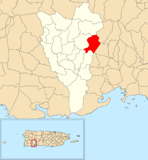 Location of Sierra Alta within the municipality of Yauco shown in red