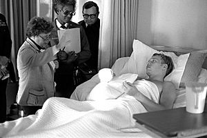 Barbara Mikulski visits with patient at the Air Force hospital, 12 Jul 1980