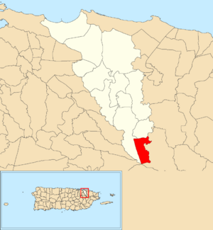 Location of Cedro within the municipality of Carolina shown in red