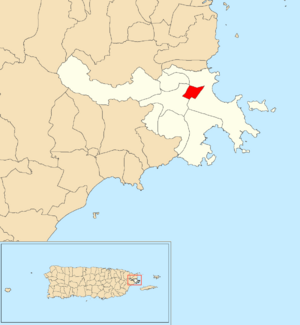 Location of Ceiba barrio-pueblo within the municipality of Ceiba shown in red