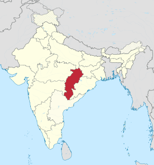 Chhattisgarh in India (disputed hatched)