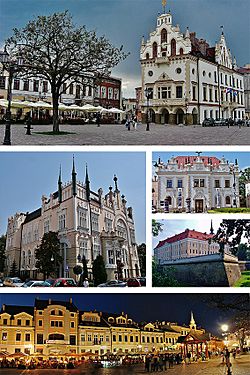 Left to right: Rzeszów City HallRegional Financial CenterSiemiaszkowa TheaterRzeszów CastleNight view of the Main Market Square