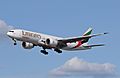 Emirates Boeing 777F (A6-EFM) arrives London Heathrow 11Apr2015 arp
