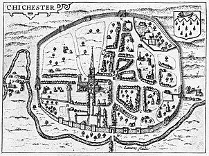 Engraved map of Chichester from John Speed's 1610 map of Sussex.jpg