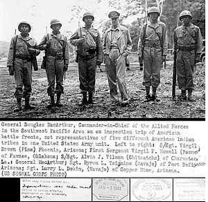 General douglas macarthur meets american indian troops wwii military pacific navajo pima island hopping