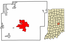 Location of Greenfield in Hancock County, Indiana.