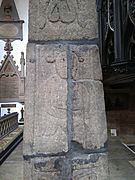 Leeds Cross, panel Aii (north face, second panel from top), depicting a holy figure. The left-hand half is a modern reconstruction.