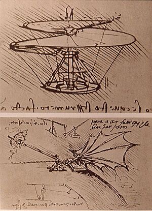 Leonardo da Vinci helicopter and lifting wing