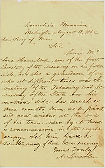 1862 letter from Abraham Lincoln on behalf of Hamilton