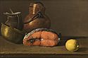 Luis Melendez, Still Life with Salmon,Lemon and three Vessels,1772 Museo del Prado Madrid