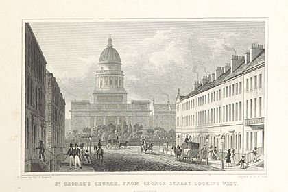 MA(1829) p.157 - St George's Church, from George Street, looking West, Edinburgh - Thomas Hosmer Shepherd