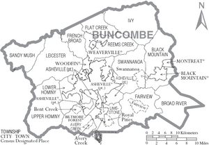 Map of Buncombe County North Carolina With Municipal and Township Labels