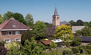 Ophemert, dorpszicht vanaf de Waalbandijk met de Hervormde kerk RM30353 IMG 3509 2018-05-20 12.21