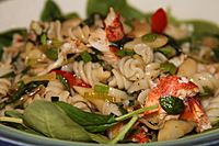 Pasta salad with lobster, butter beans and chives