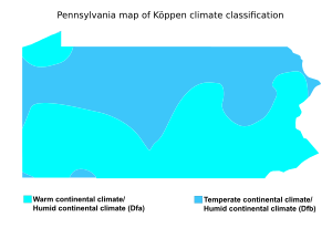 Pennsylvania map of Köppen climate classification
