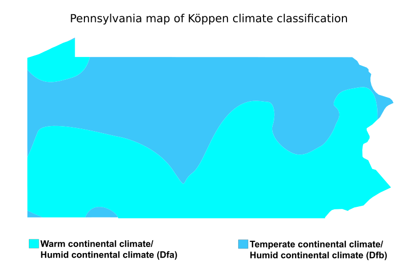 Image Pennsylvania map of Köppen climate classification