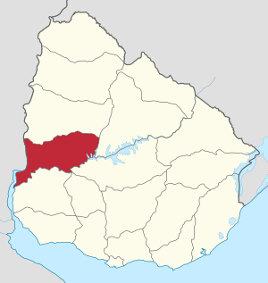 Location of Río Negro, in red, in Uruguay