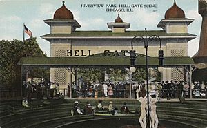 Riverview Park, Hell Gate scene, Chicago, Illinois, circa 1907-1914