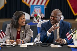 Secretary of Labor Julie Su listens to White House Director of Public Engagement Steve Benjamin 2024 (53803299340)