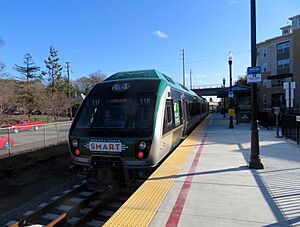 Southbound train at Novato Downtown station (2), November 2019