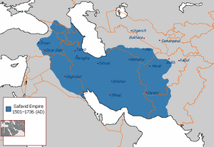The maximum extent of the Safavid Empire under Shah Abbas I