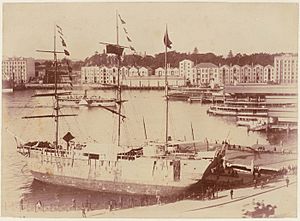 `Success' fake convict ship at Circular Quay, Sydney, 1891, by unknown photographer (5551181105)