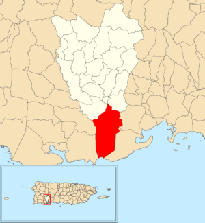 Location of Barina within the municipality of Yauco shown in red