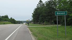 Brevort signage along U.S. Route 2